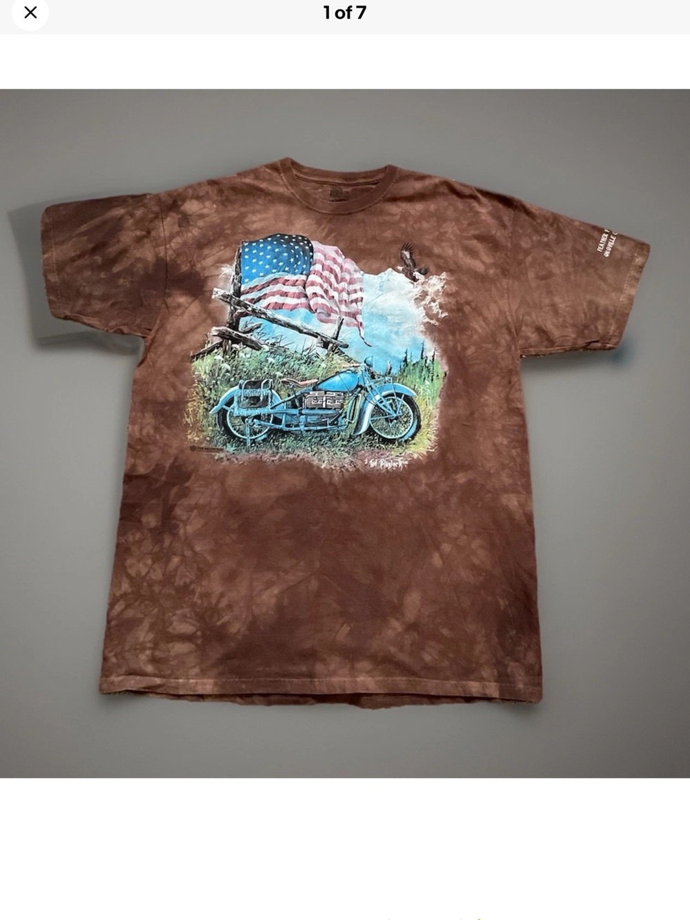 The Mountain T-Shirt XL Motorcycle American Flag Brown Tie Dye Retro Collectible